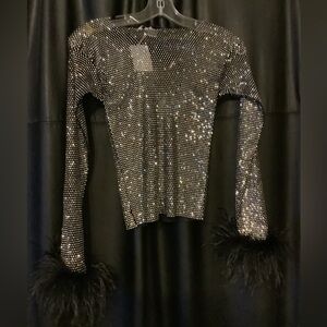 Davi & Dani Beaded Top With Feathers